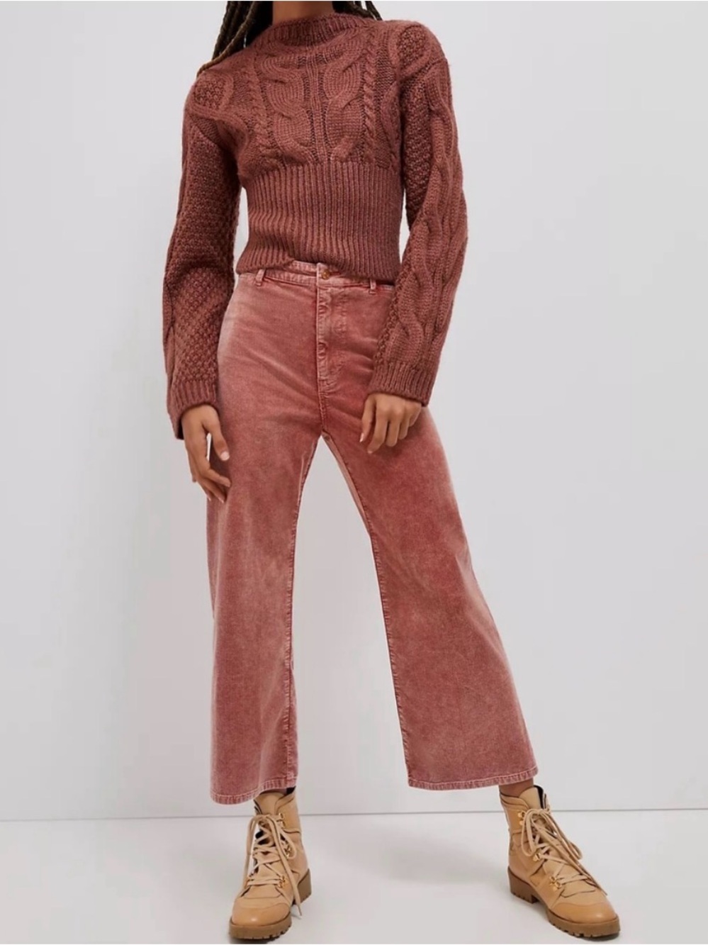 Anthropologie Pilcro High-Rise Cropped Wide-Leg Corduroy Pants in Rose Size 29